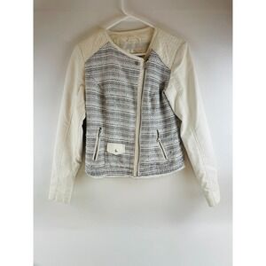 Maurices Moto Jacket Women's Size Medium Cream Faux Leather Asymmetric Full Zip